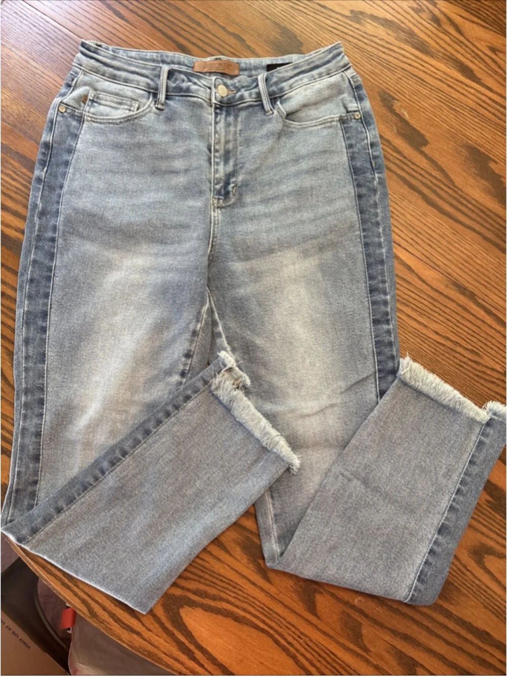 Judy Blue JB88536 High Rise Slim Jeans Medium Wash Side Panel Raw Hem 11/30